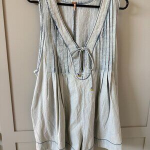 Women's Webster Pleated Sleeveless Cotton Denim Romper - size small